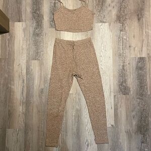 SHEIN Beige Knit Leggings and Crop Top Set